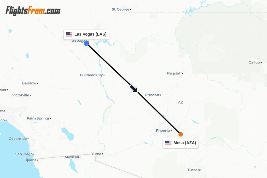 Flights from Las Vegas to Mesa route map