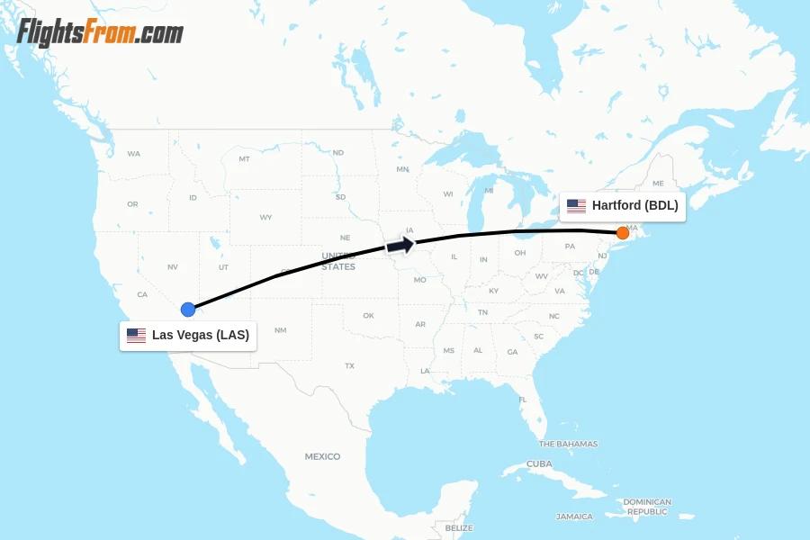 Flights from Las Vegas to Hartford route map