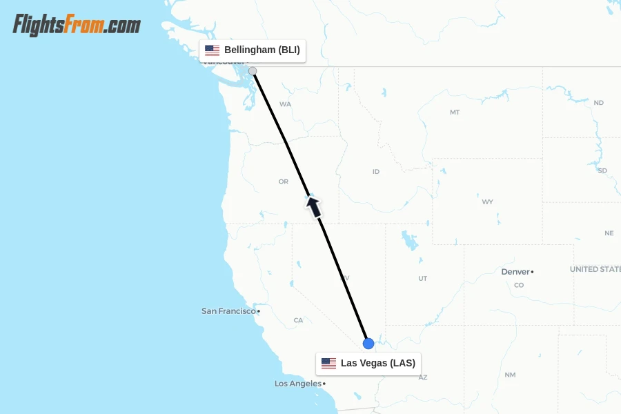 Flights from Las Vegas to Bellingham route map