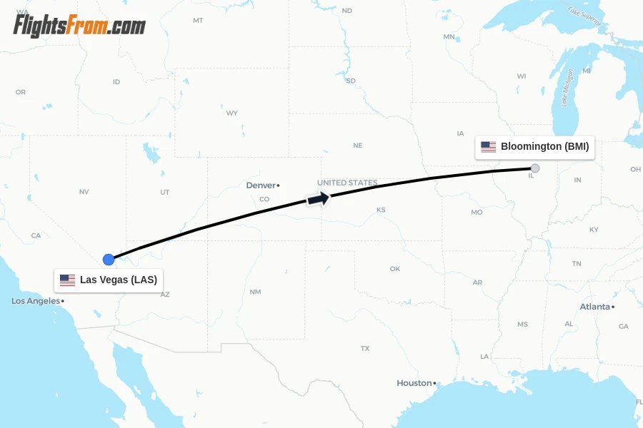 Flights from Las Vegas to Bloomington route map