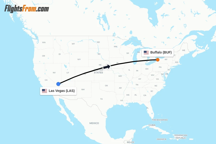 Flights from Las Vegas to Buffalo route map
