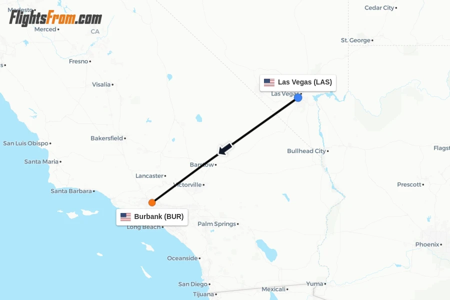 Flights from Las Vegas to Burbank route map