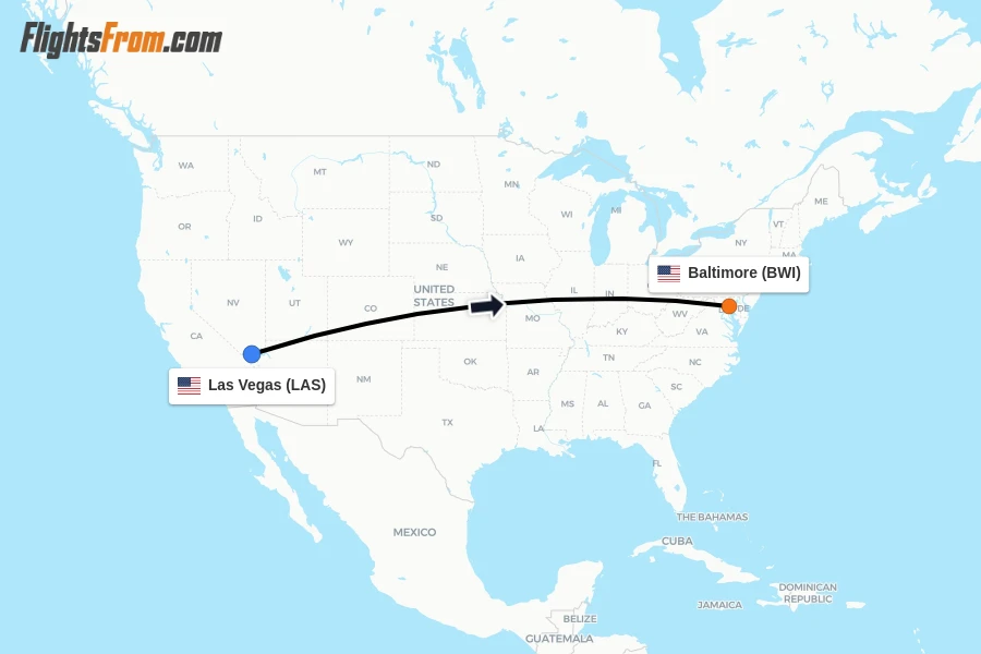Flights from Las Vegas to Baltimore route map