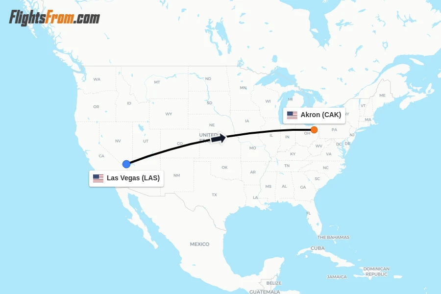 Flights from Las Vegas to Akron route map