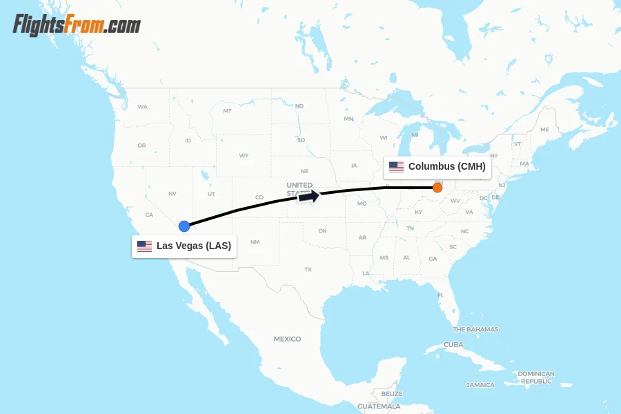 Flights from Las Vegas to Columbus route map