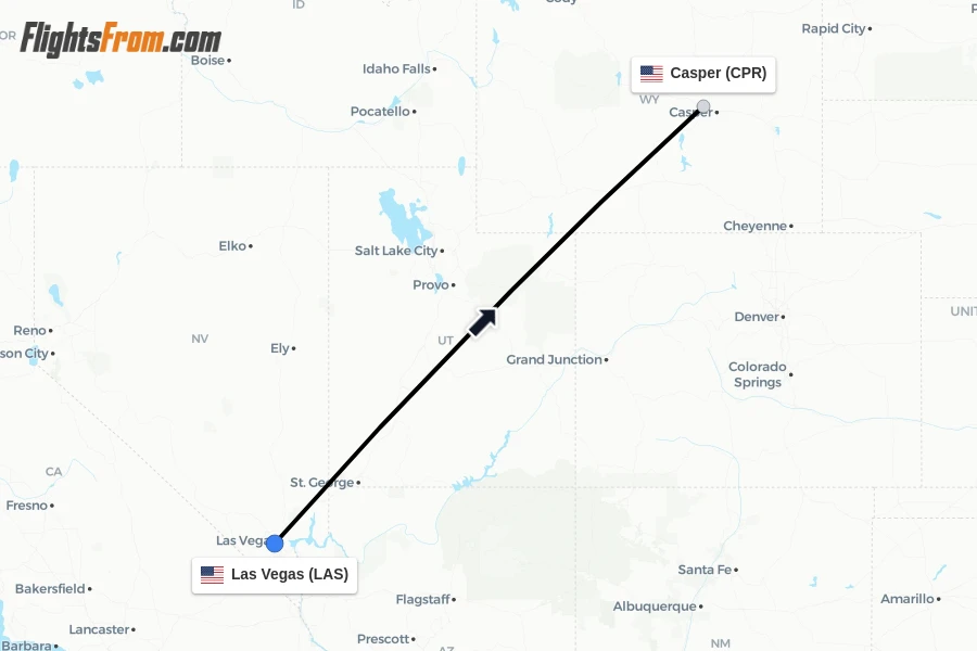 Flights from Las Vegas to Casper route map
