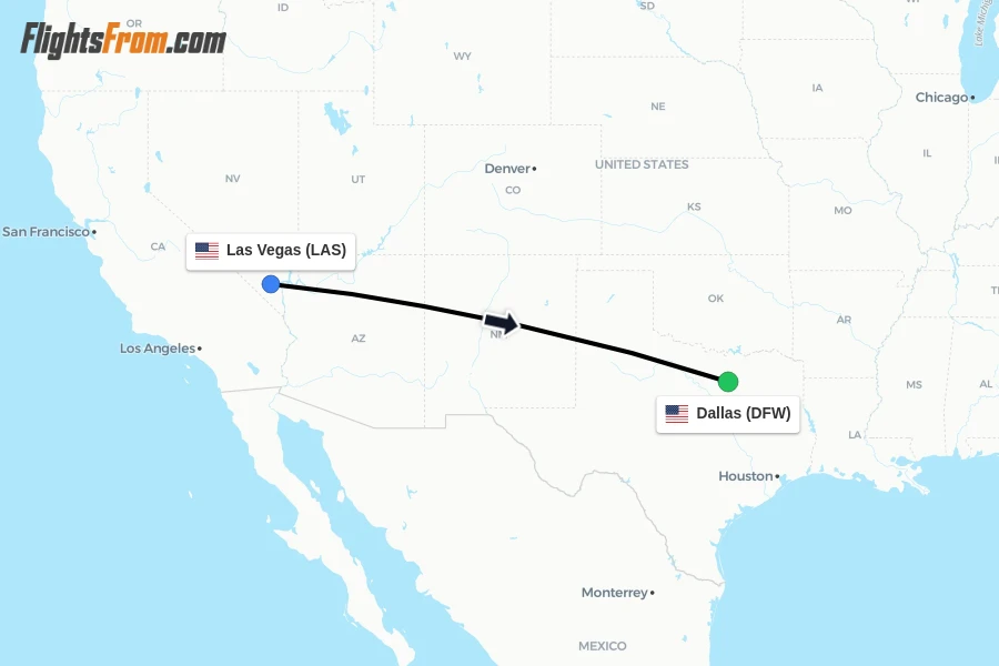 Flights from Las Vegas to Dallas route map