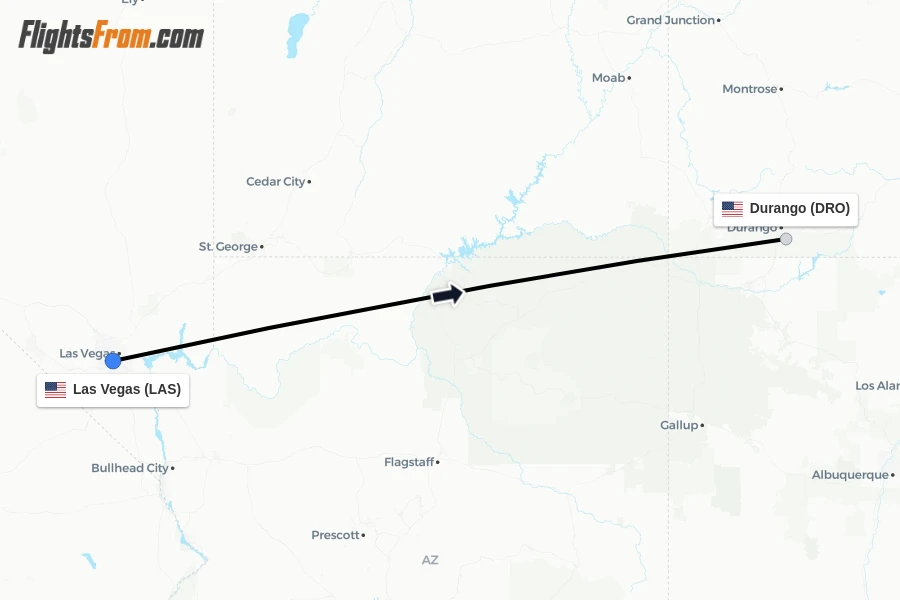 Flights from Las Vegas to Durango route map