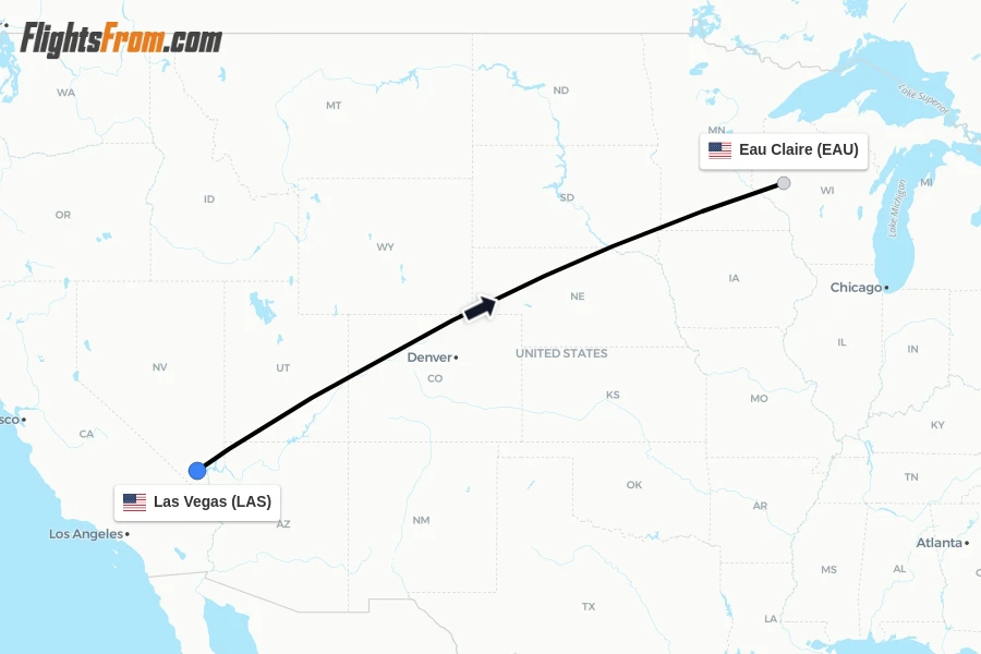Flights from Las Vegas to Eau Claire route map