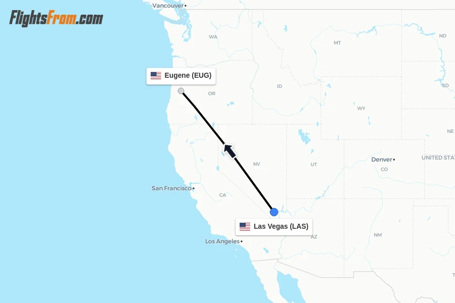 Flights from Las Vegas to Eugene route map