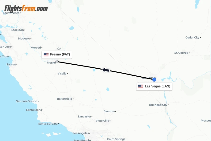 Flights from Las Vegas to Fresno route map