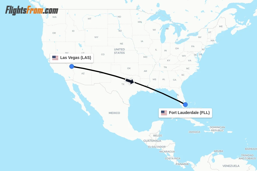 Flights from Las Vegas to Fort Lauderdale route map