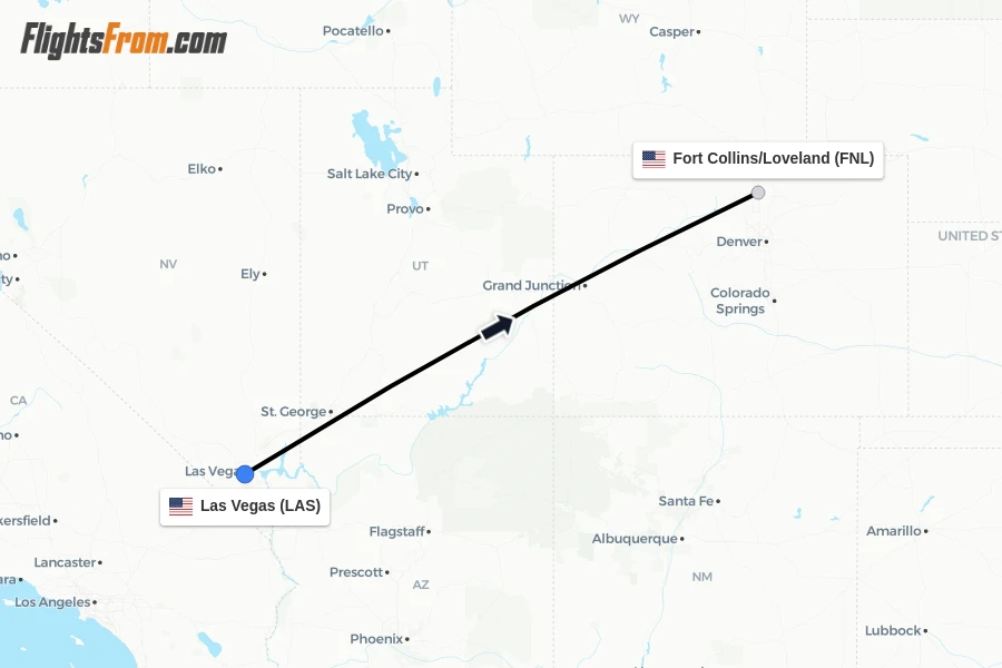 Flights from Las Vegas to Fort Collins/Loveland route map