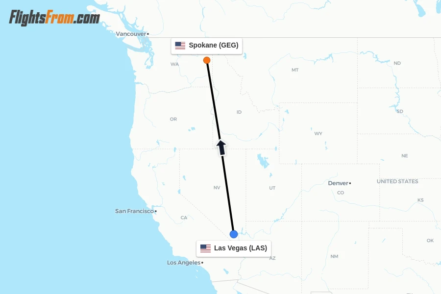 Flights from Las Vegas to Spokane route map