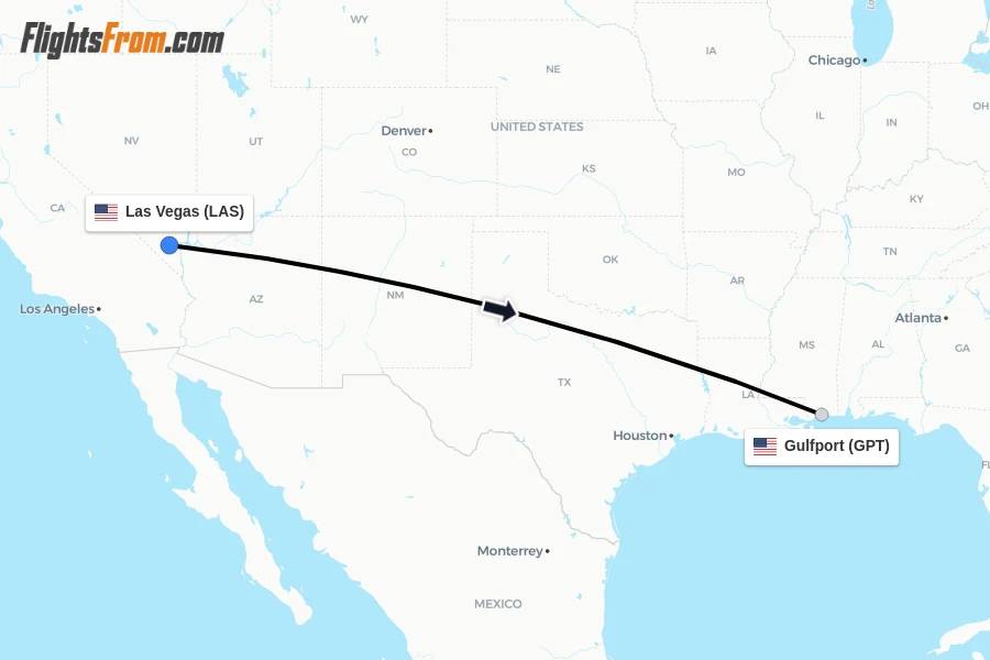 Flights from Las Vegas to Gulfport route map