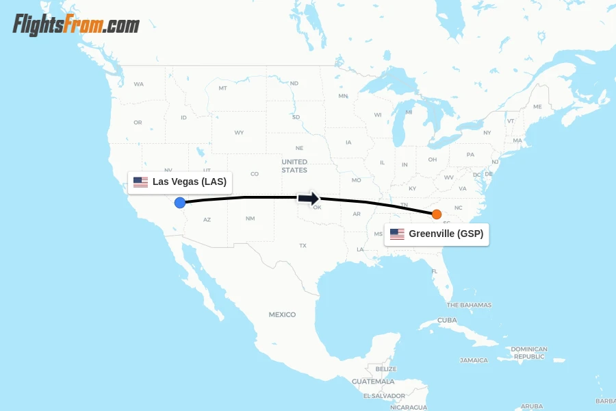 Flights from Las Vegas to Greenville route map