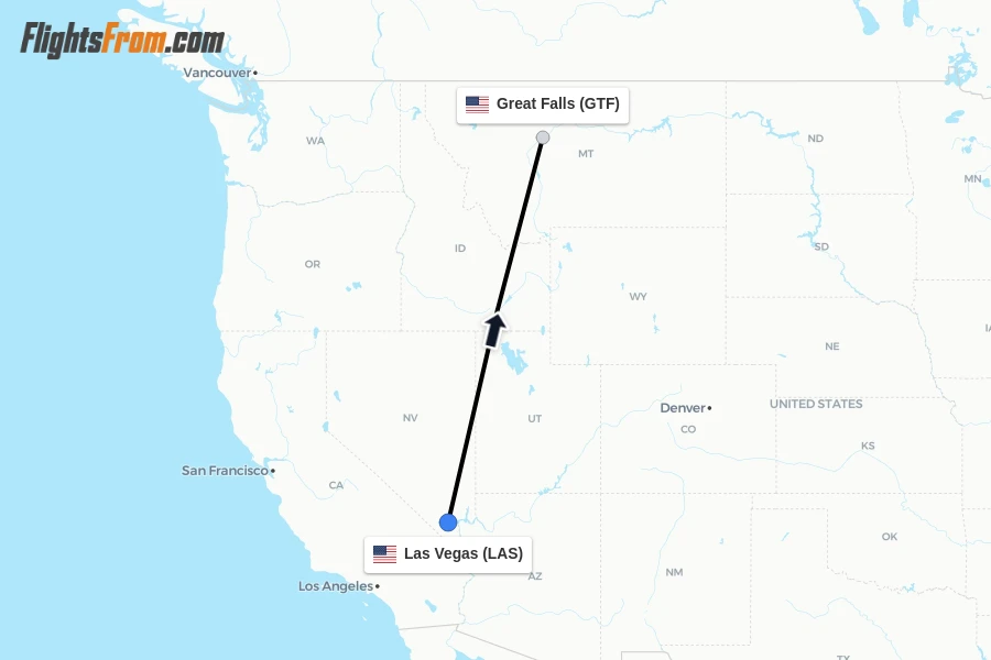 Flights from Las Vegas to Great Falls route map