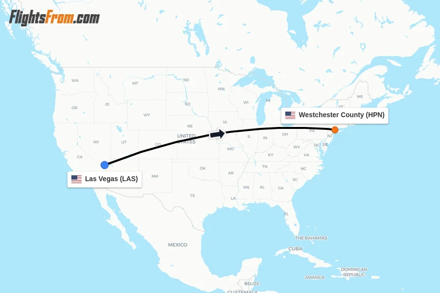 Flights from Las Vegas to Westchester County route map