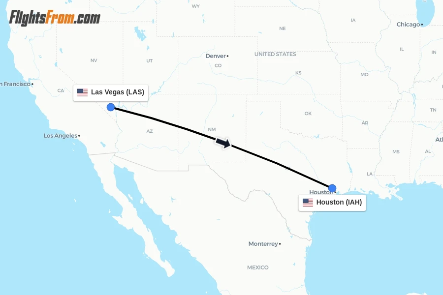 Flights from Las Vegas to Houston route map