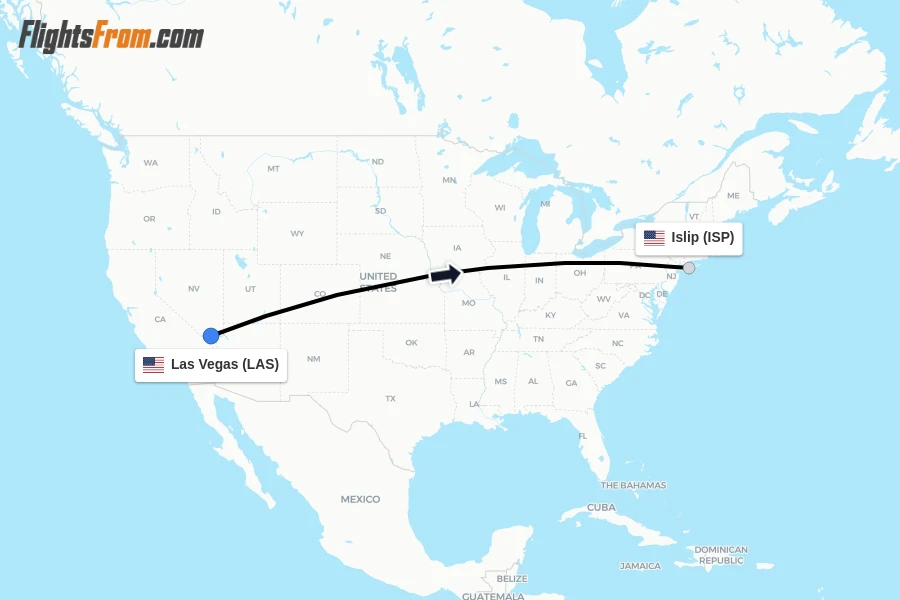 Flights from Las Vegas to Islip route map