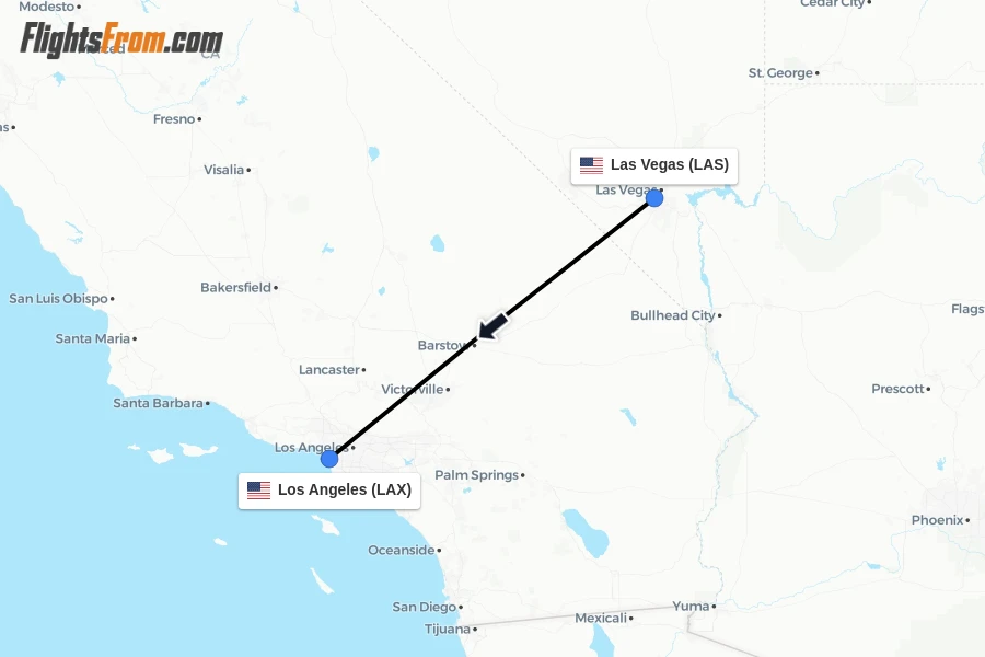 Flights from Las Vegas to Los Angeles route map