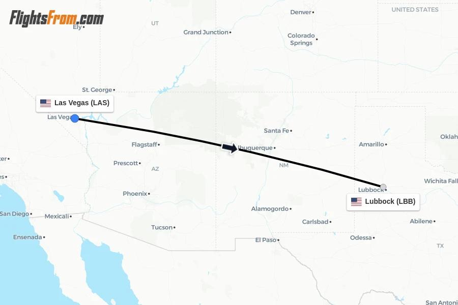 Flights from Las Vegas to Lubbock route map
