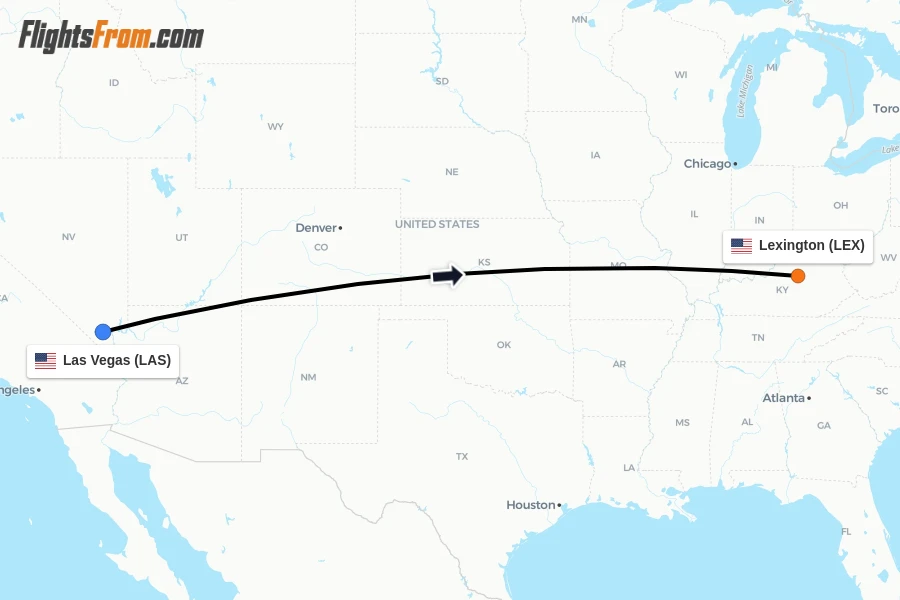 Flights from Las Vegas to Lexington route map
