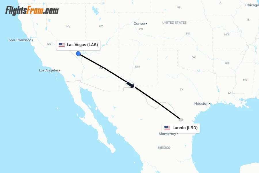 Flights from Las Vegas to Laredo route map