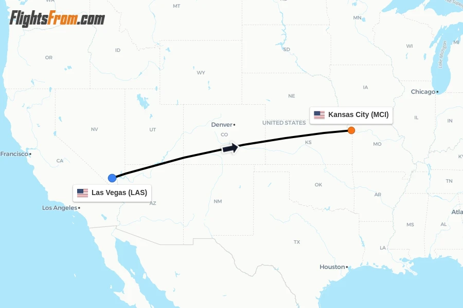 Flights from Las Vegas to Kansas City route map