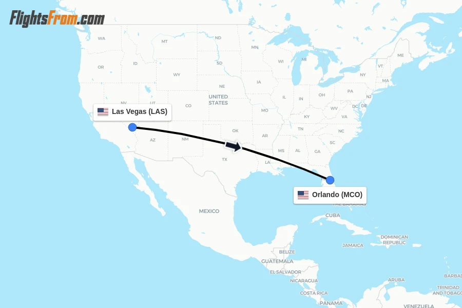 Flights from Las Vegas to Orlando route map