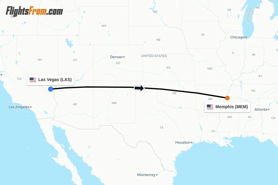 Flights from Las Vegas to Memphis route map