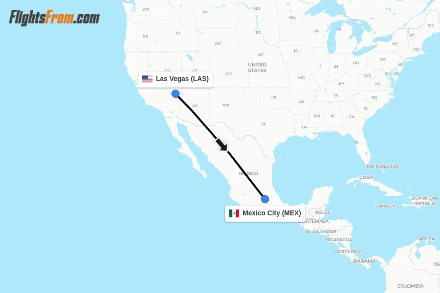 Flights from Las Vegas to Mexico City route map