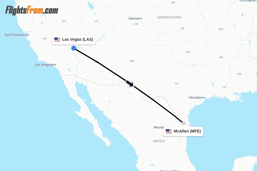 Flights from Las Vegas to McAllen route map