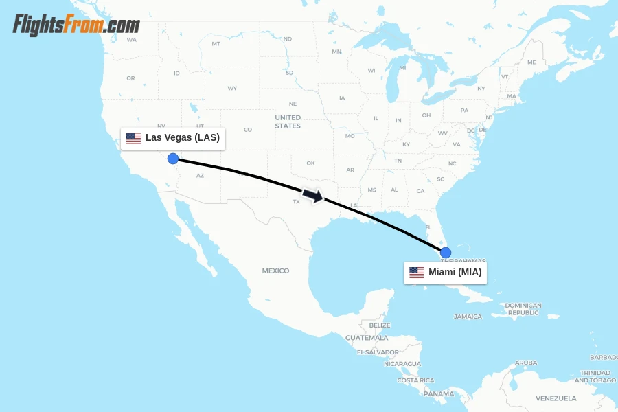 Flights from Las Vegas to Miami route map