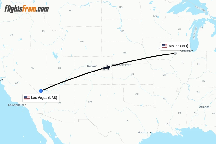 Flights from Las Vegas to Moline route map