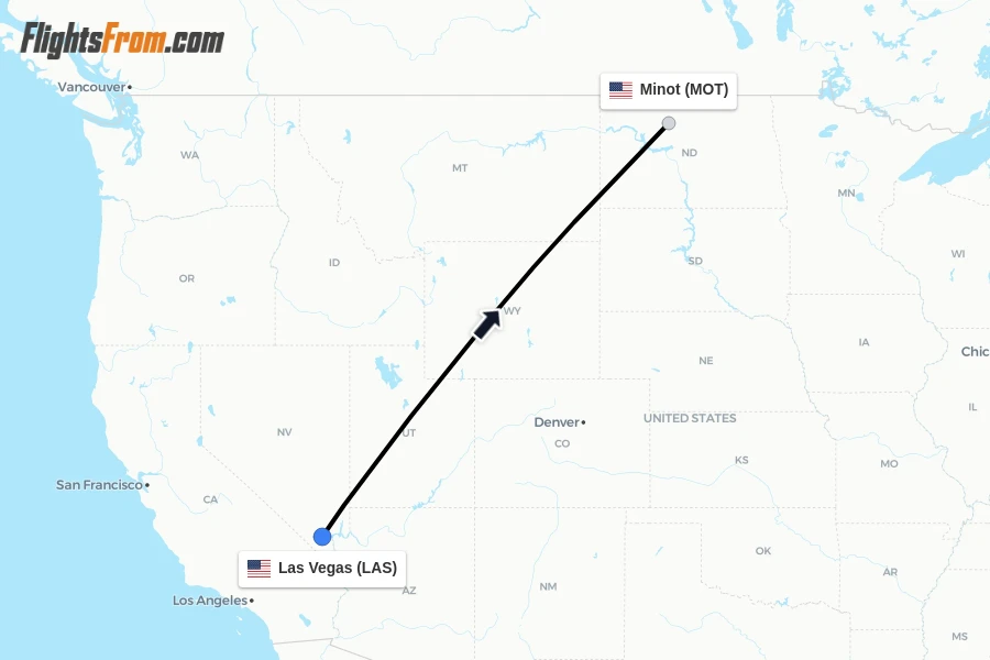 Flights from Las Vegas to Minot route map