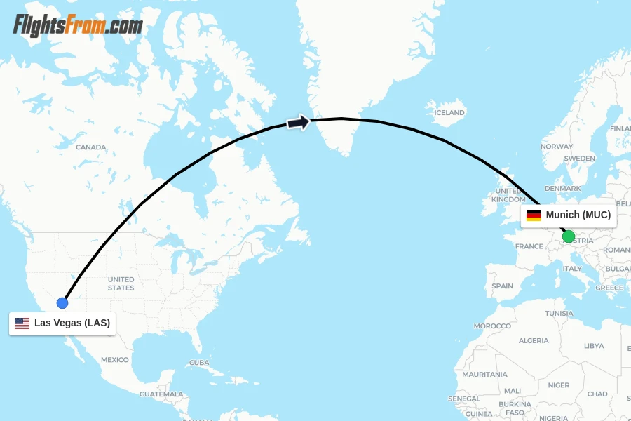 Flights from Las Vegas to Munich route map
