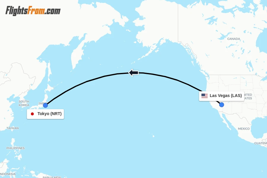 Flights from Las Vegas to Tokyo route map