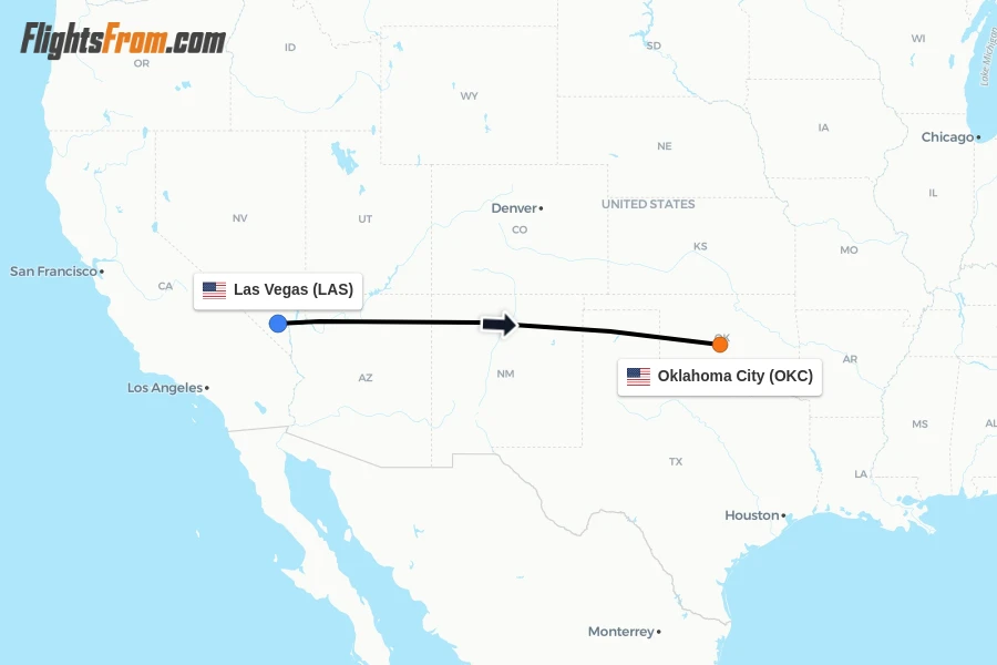 Flights from Las Vegas to Oklahoma City route map