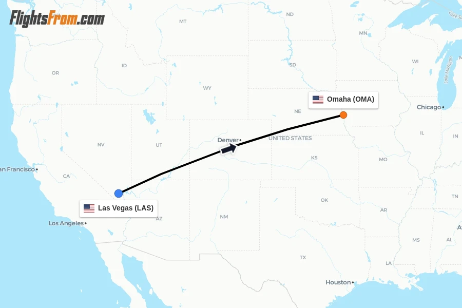 Flights from Las Vegas to Omaha route map
