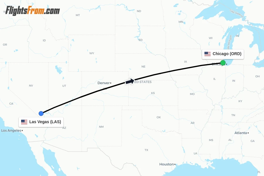 Flights from Las Vegas to Chicago route map