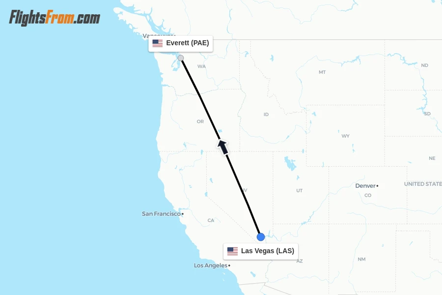 Flights from Las Vegas to Everett route map