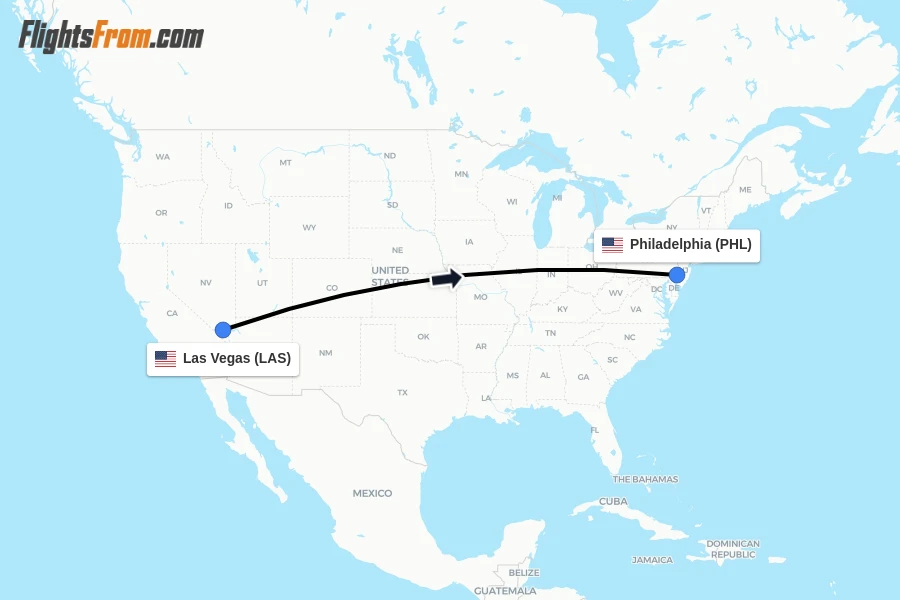 Flights from Las Vegas to Philadelphia route map
