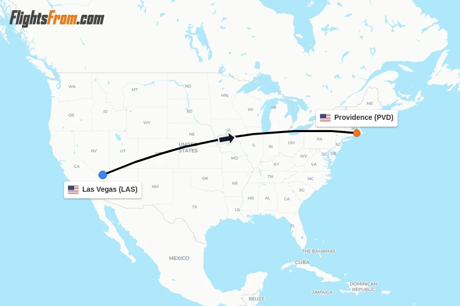 Flights from Las Vegas to Providence route map