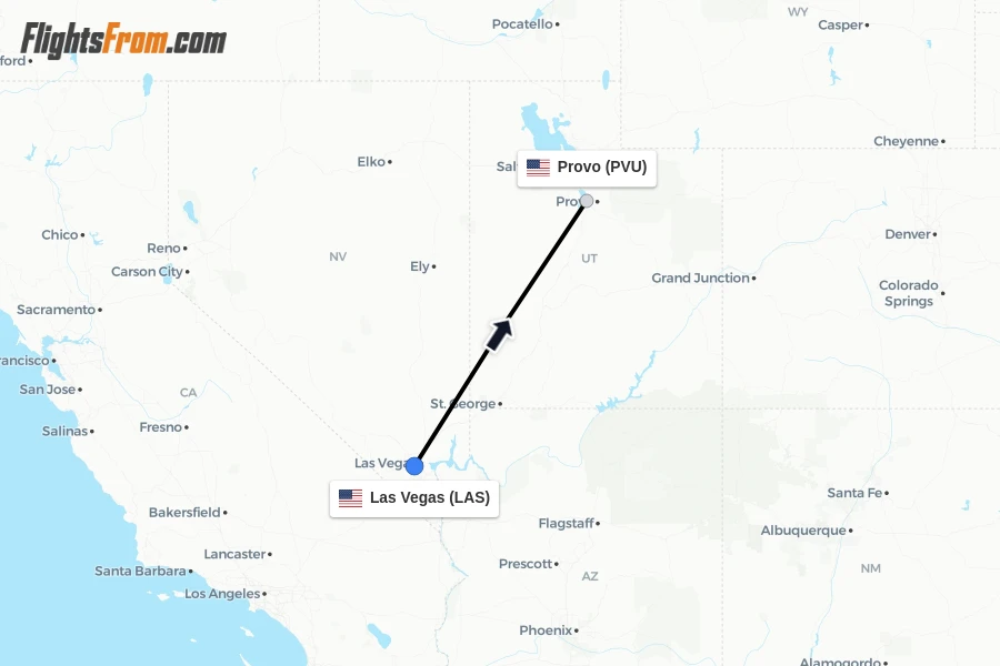Flights from Las Vegas to Provo route map