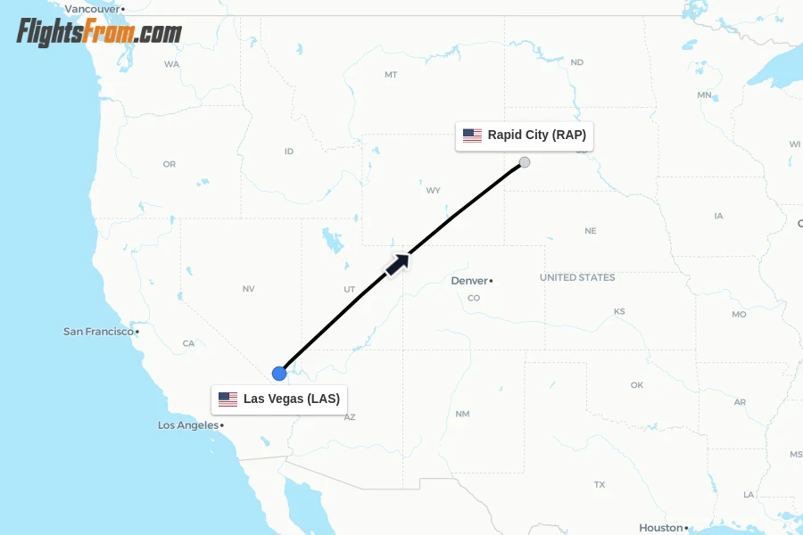 Flights from Las Vegas to Rapid City route map