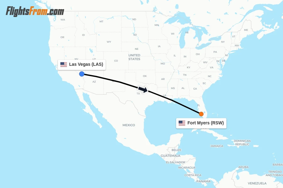 Flights from Las Vegas to Fort Myers route map