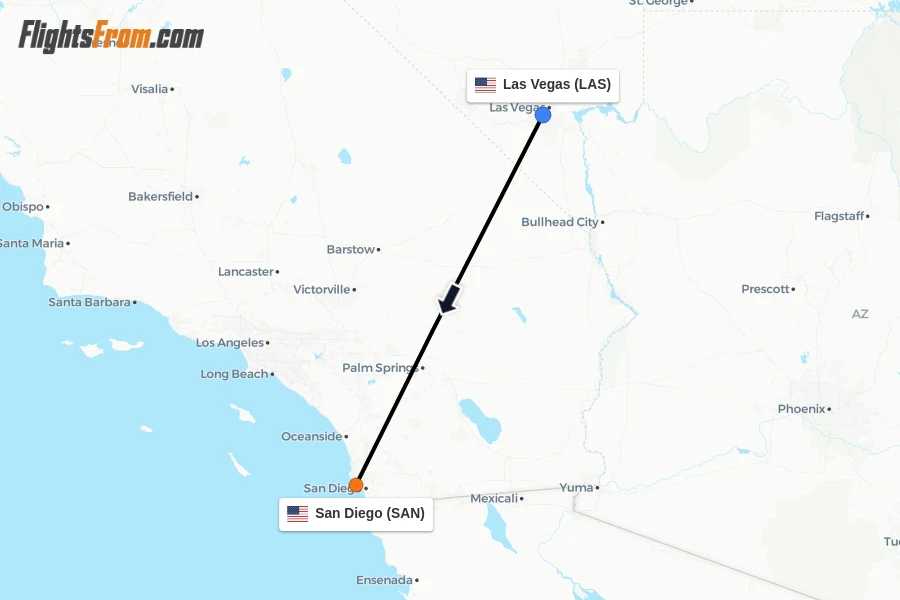 Flights from Las Vegas to San Diego route map