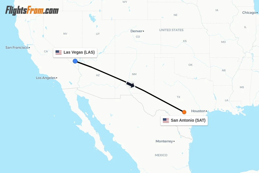 Flights from Las Vegas to San Antonio route map
