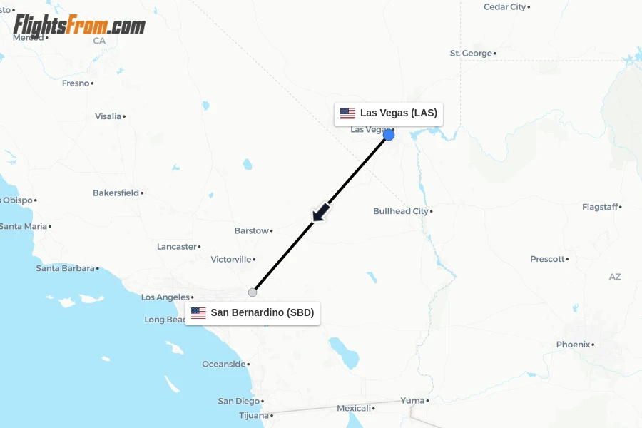 Flights from Las Vegas to San Bernardino route map